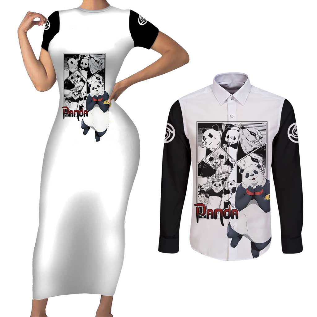 Panda - Jujutsu Kaisen Couples Matching Short Sleeve Bodycon Dress and Long Sleeve Button Shirt Anime Mix Manga Style