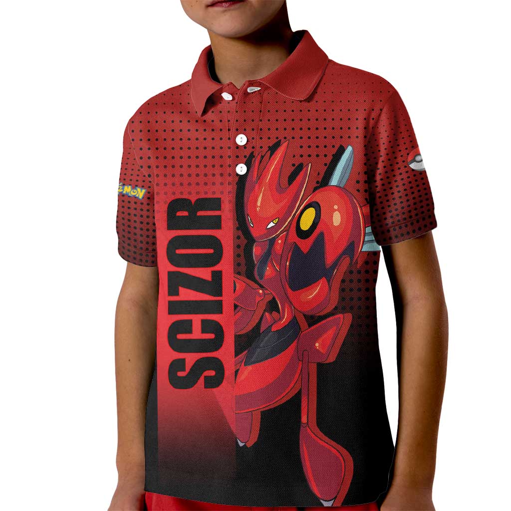 Scizor from Poké Kid Polo Shirt with Bug Type Ability and Battle Ready Pose Design - The Mazicc