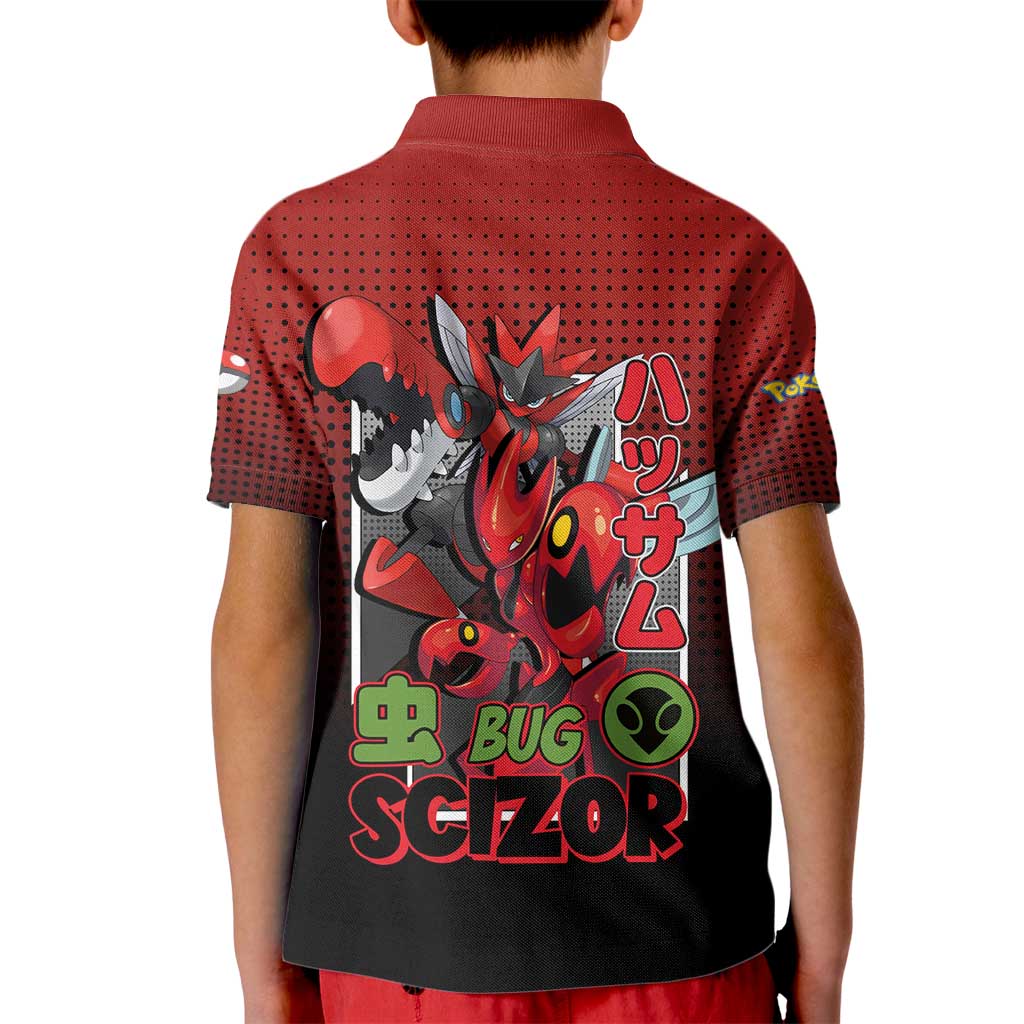 Scizor from Poké Kid Polo Shirt with Bug Type Ability and Battle Ready Pose Design - The Mazicc