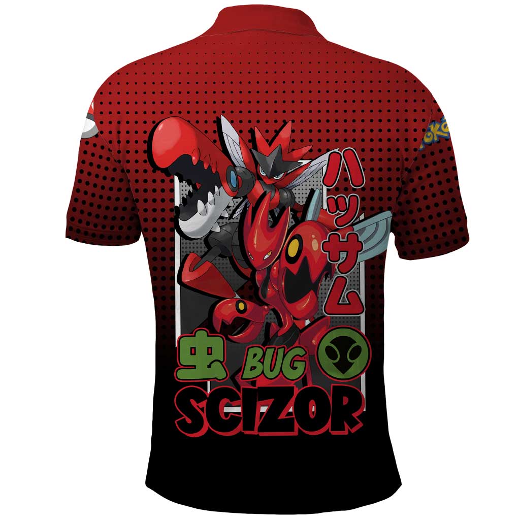 Scizor from Poké Polo Shirt with Bug Type Ability and Battle Ready Pose Design - The Mazicc