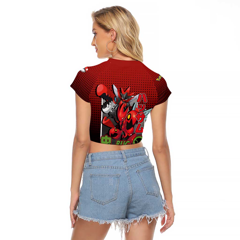 Scizor from Poké Raglan Cropped T Shirt with Bug Type Ability and Battle Ready Pose Design - The Mazicc