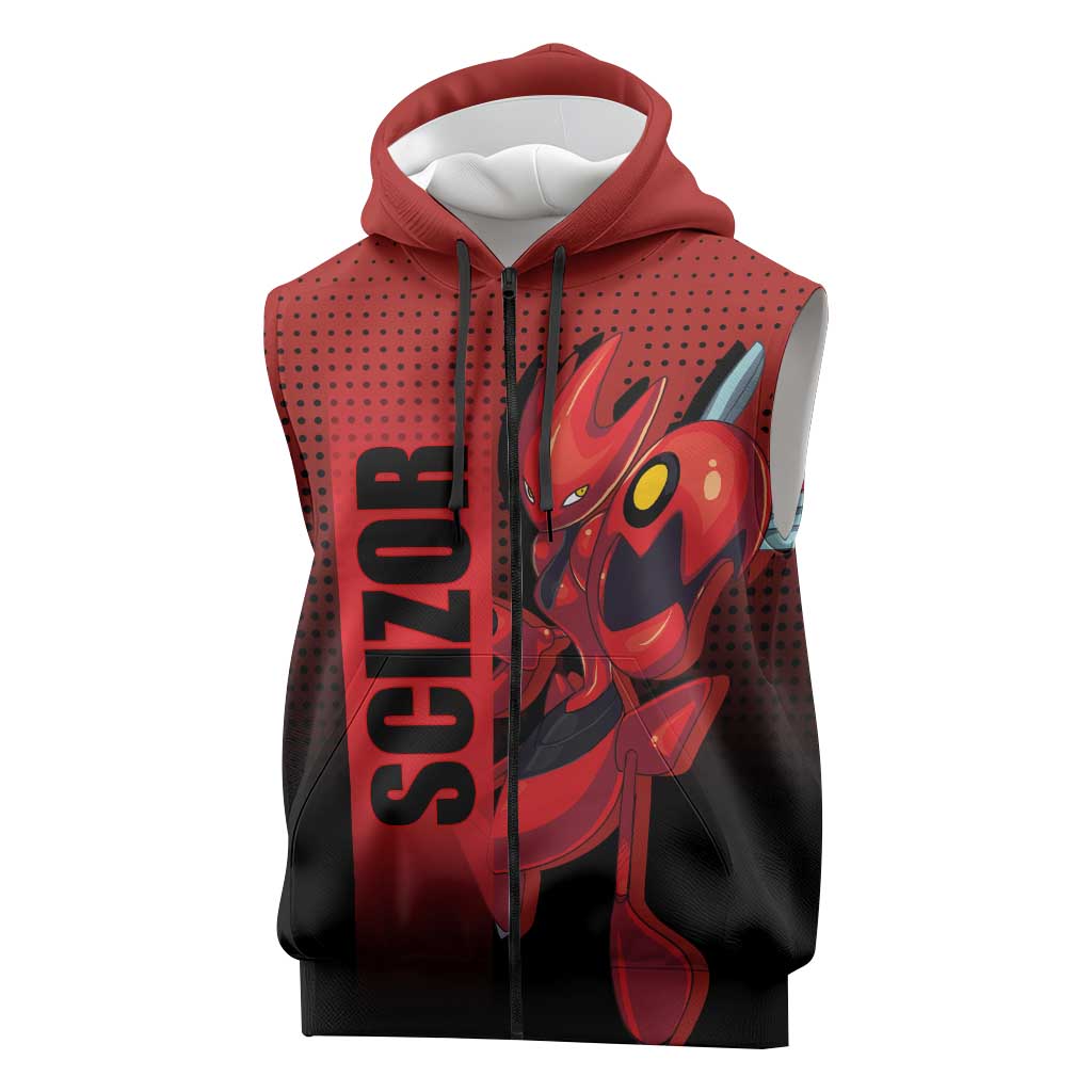 Scizor from Poké Sleeveless Zip Hoodie with Bug Type Ability and Battle Ready Pose Design - The Mazicc