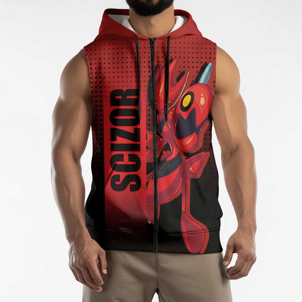 Scizor from Poké Sleeveless Zip Hoodie with Bug Type Ability and Battle Ready Pose Design - The Mazicc