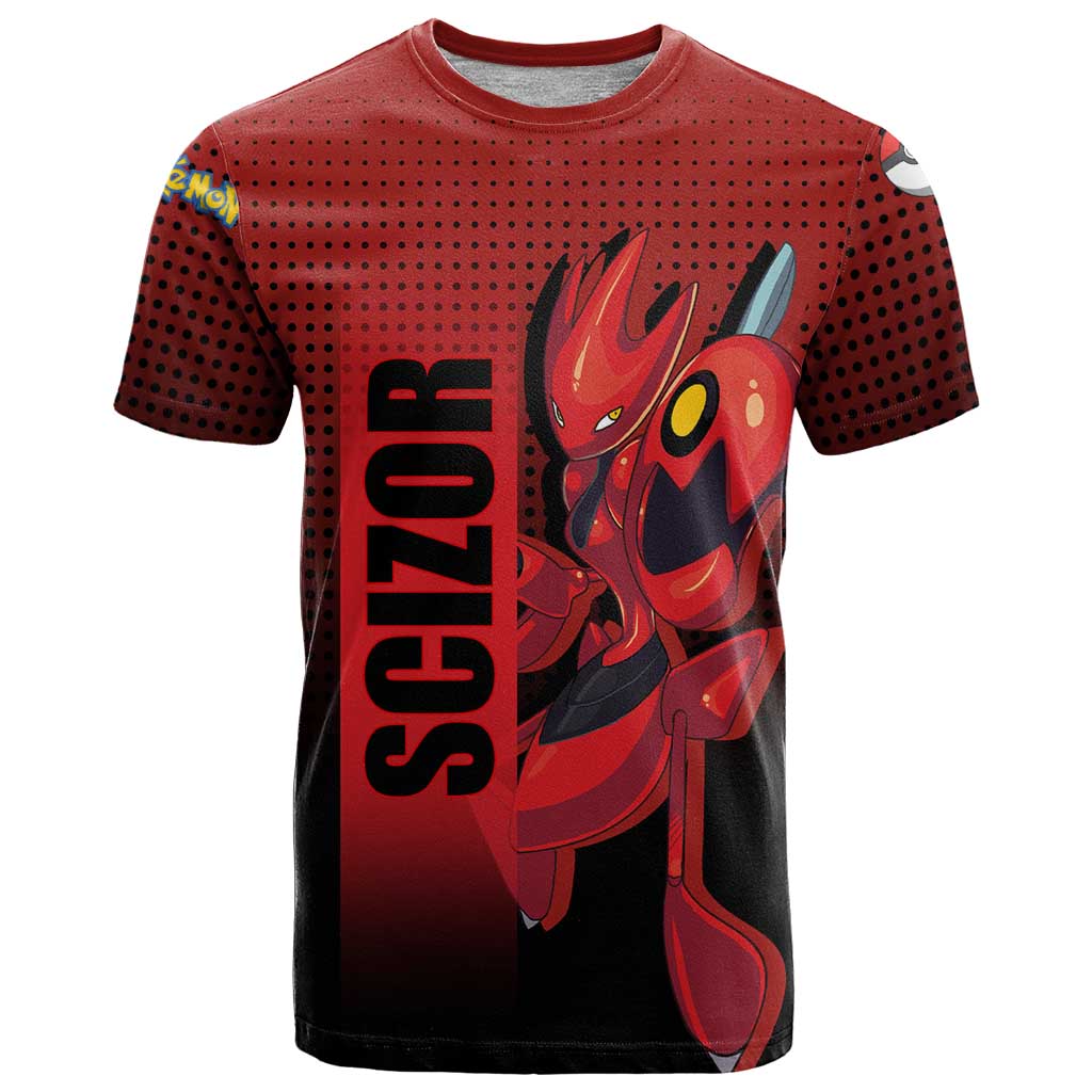 Scizor from Poké T Shirt with Bug Type Ability and Battle Ready Pose Design - The Mazicc
