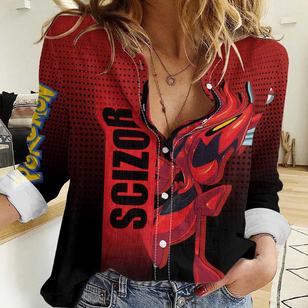 Scizor from Poké Women Casual Shirt with Bug Type Ability and Battle Ready Pose Design - The Mazicc