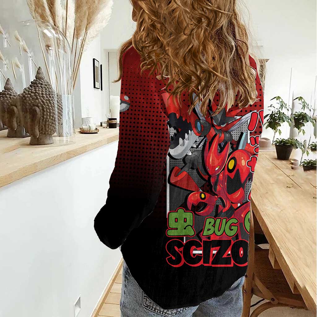 Scizor from Poké Women Casual Shirt with Bug Type Ability and Battle Ready Pose Design - The Mazicc