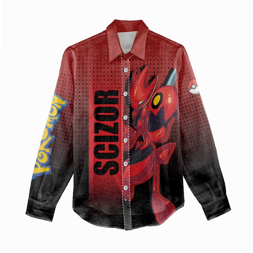 Scizor from Poké Women Casual Shirt with Bug Type Ability and Battle Ready Pose Design - The Mazicc