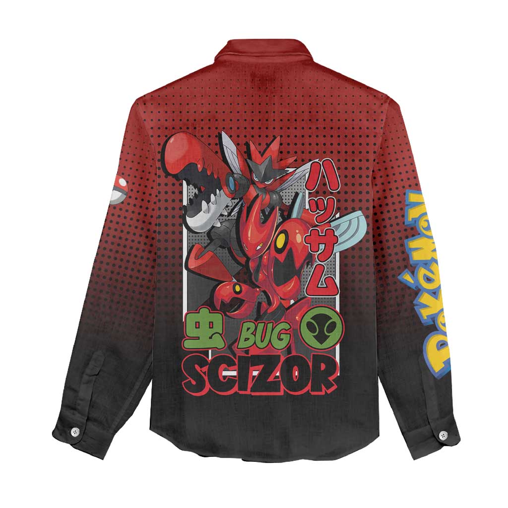 Scizor from Poké Women Casual Shirt with Bug Type Ability and Battle Ready Pose Design - The Mazicc