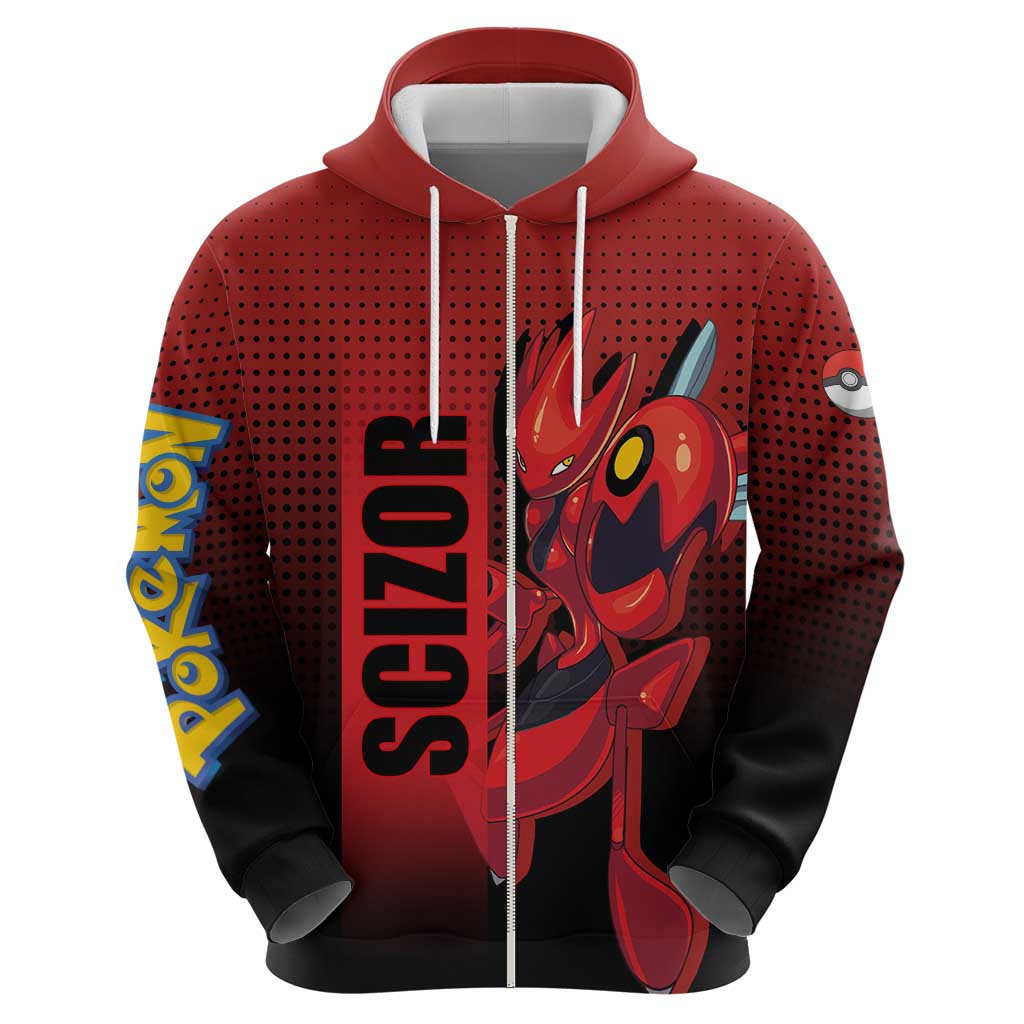 Scizor from Poké Zip Hoodie with Bug Type Ability and Battle Ready Pose Design - The Mazicc