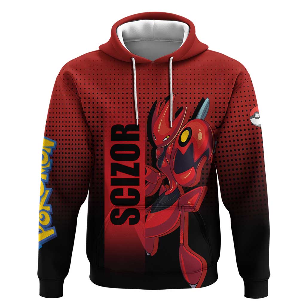 Scizor from Poké Zip Hoodie with Bug Type Ability and Battle Ready Pose Design - The Mazicc
