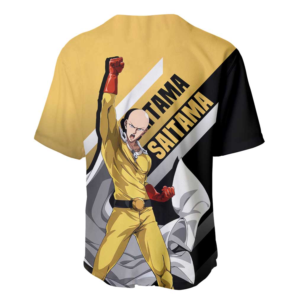 Saitama One Punch Man Baseball Jersey with Bold Expression and Simple Powerful Design - The Mazicc