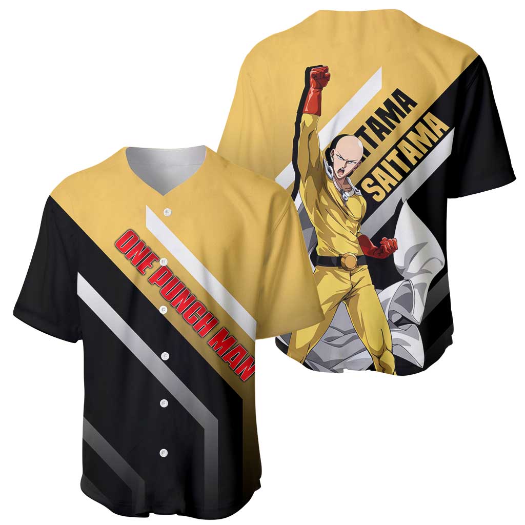 Saitama One Punch Man Baseball Jersey with Bold Expression and Simple Powerful Design - The Mazicc