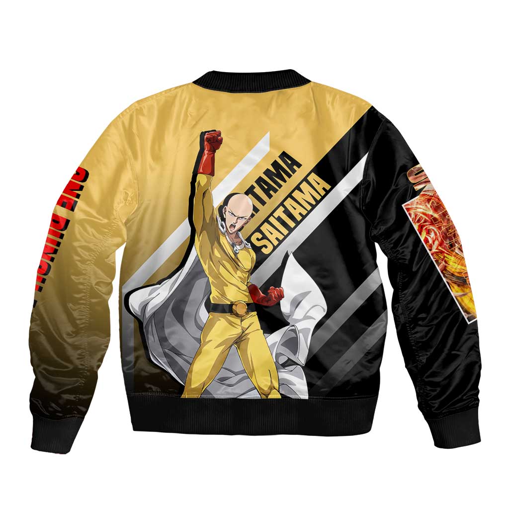 Saitama One Punch Man Bomber Jacket with Bold Expression and Simple Powerful Design - The Mazicc