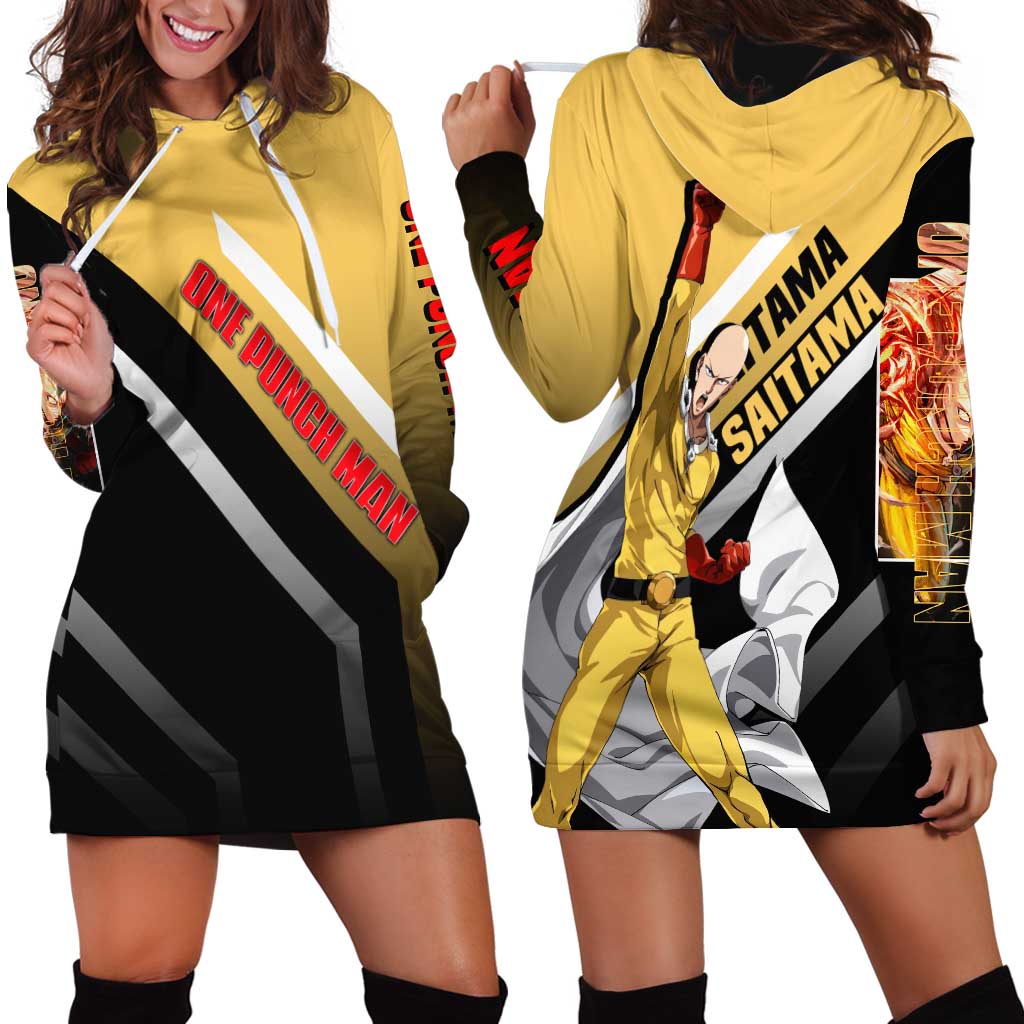 Saitama One Punch Man Hoodie Dress with Bold Expression and Simple Powerful Design - The Mazicc