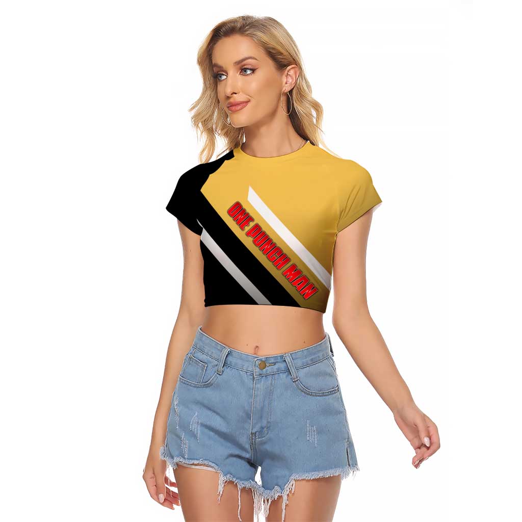 Saitama One Punch Man Raglan Cropped T Shirt with Bold Expression and Simple Powerful Design - The Mazicc