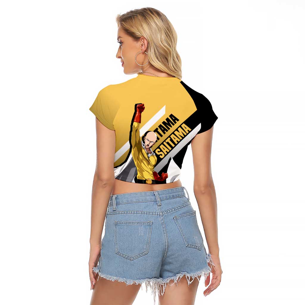 Saitama One Punch Man Raglan Cropped T Shirt with Bold Expression and Simple Powerful Design - The Mazicc