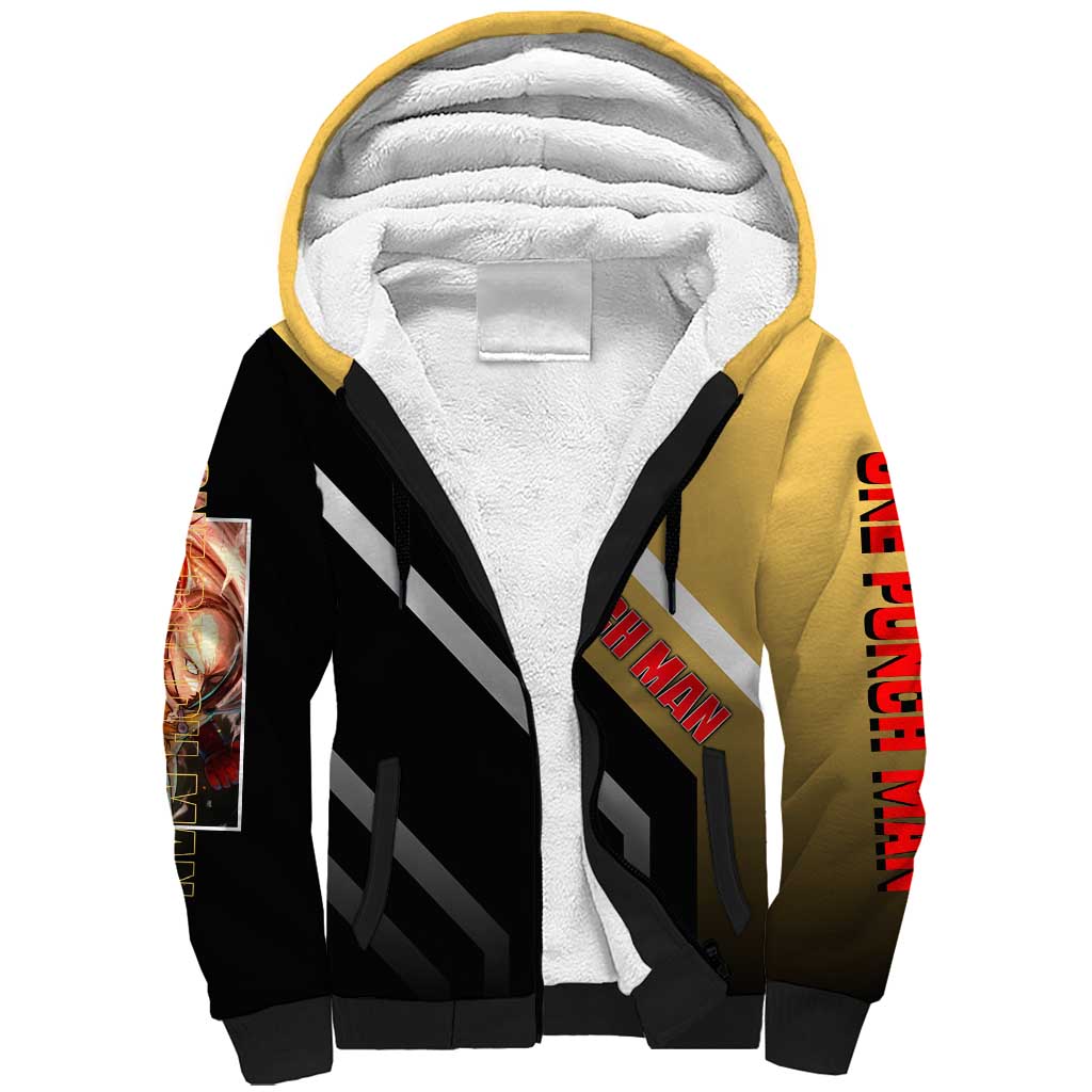 Saitama One Punch Man Sherpa Hoodie with Bold Expression and Simple Powerful Design - The Mazicc