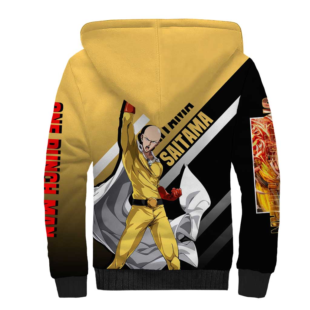 Saitama One Punch Man Sherpa Hoodie with Bold Expression and Simple Powerful Design - The Mazicc