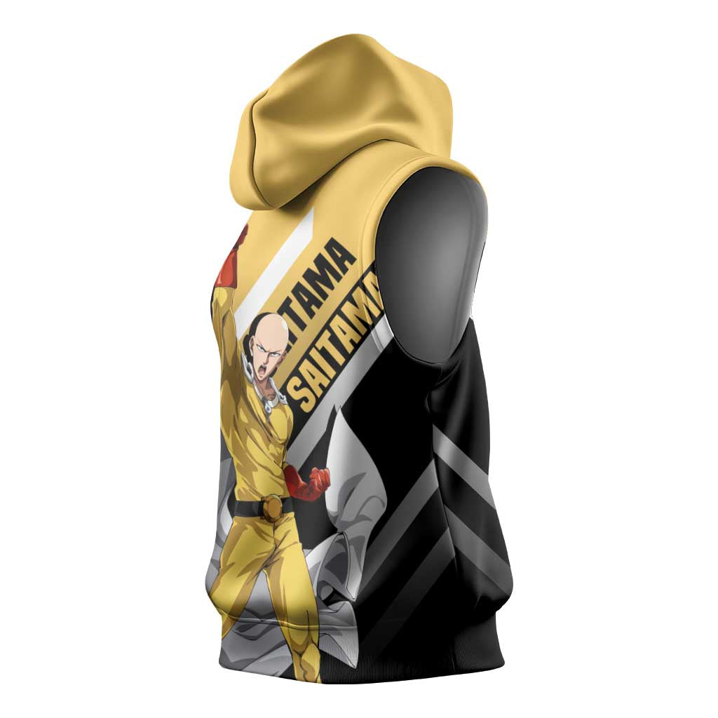 Saitama One Punch Man Sleeveless Hoodie with Bold Expression and Simple Powerful Design - The Mazicc