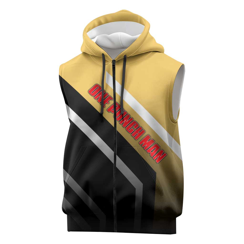 Saitama One Punch Man Sleeveless Zip Hoodie with Bold Expression and Simple Powerful Design - The Mazicc
