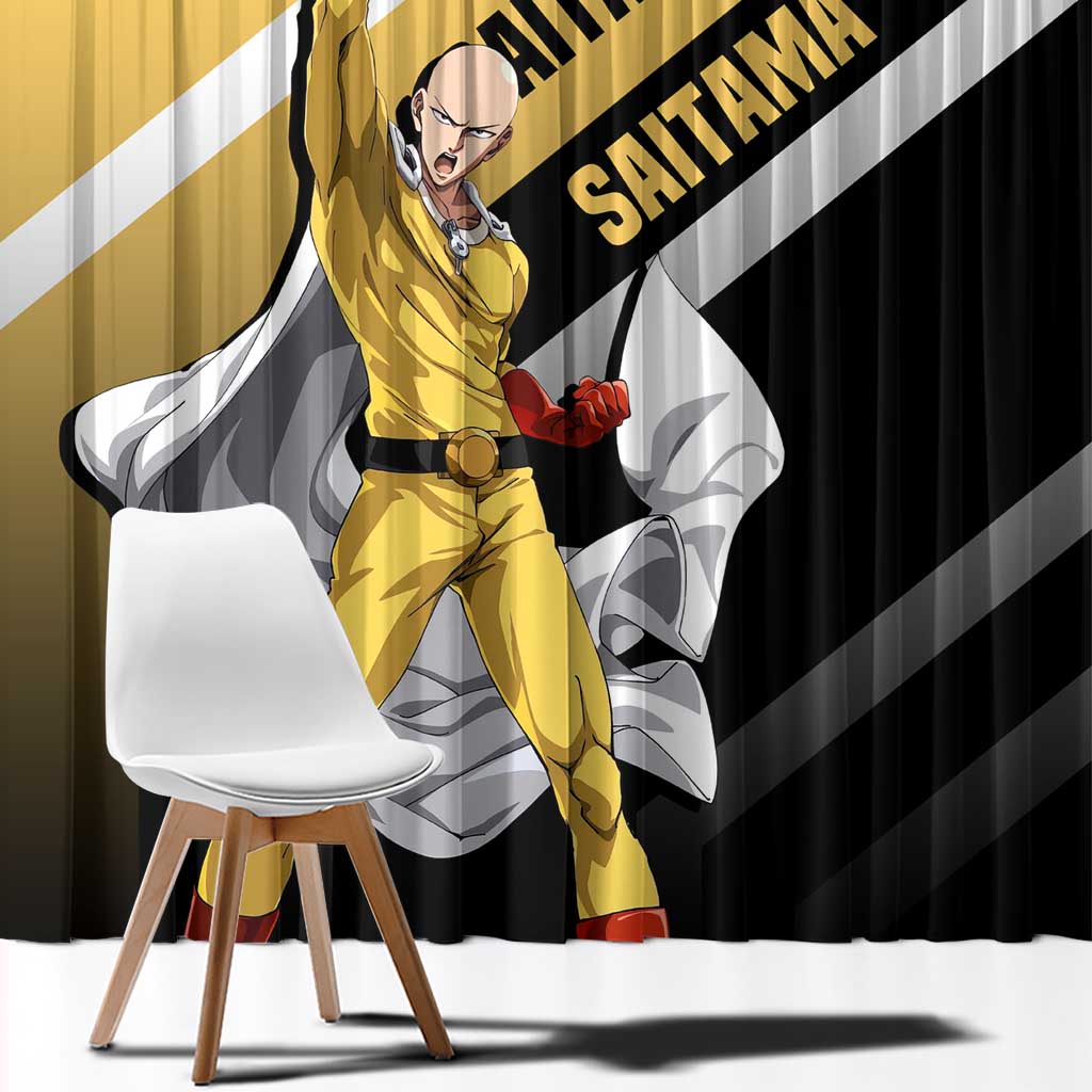 Saitama One Punch Man Window Curtain with Bold Expression and Simple Powerful Design - The Mazicc