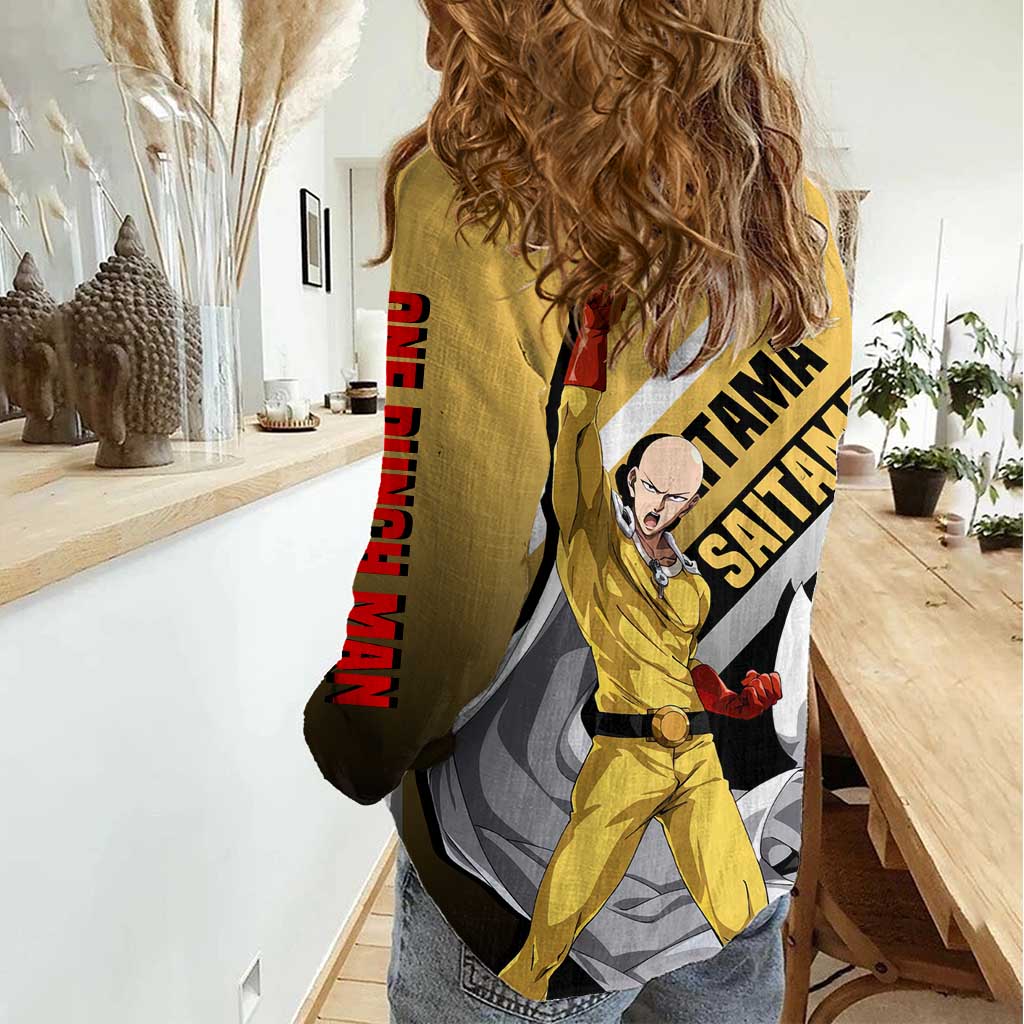 Saitama One Punch Man Women Casual Shirt with Bold Expression and Simple Powerful Design - The Mazicc