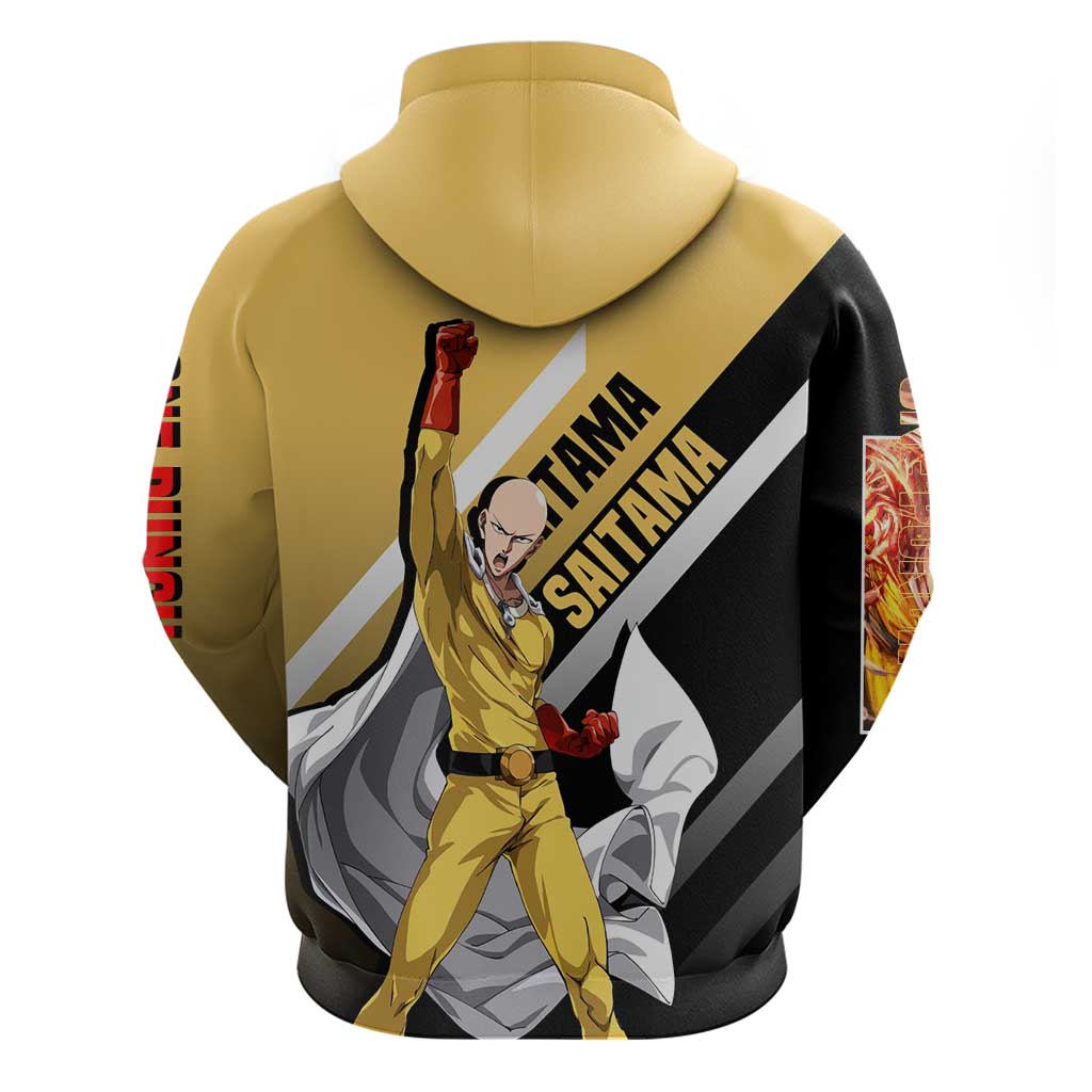 Saitama One Punch Man Zip Hoodie with Bold Expression and Simple Powerful Design - The Mazicc
