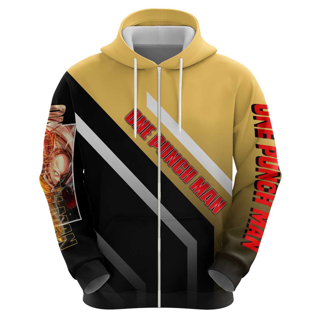 Saitama One Punch Man Zip Hoodie with Bold Expression and Simple Powerful Design - The Mazicc
