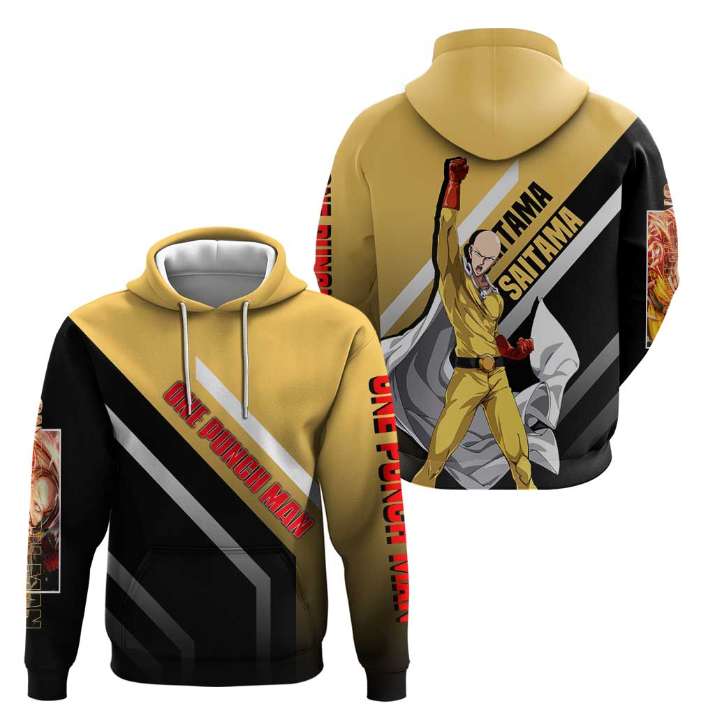 Saitama One Punch Man Zip Hoodie with Bold Expression and Simple Powerful Design - The Mazicc