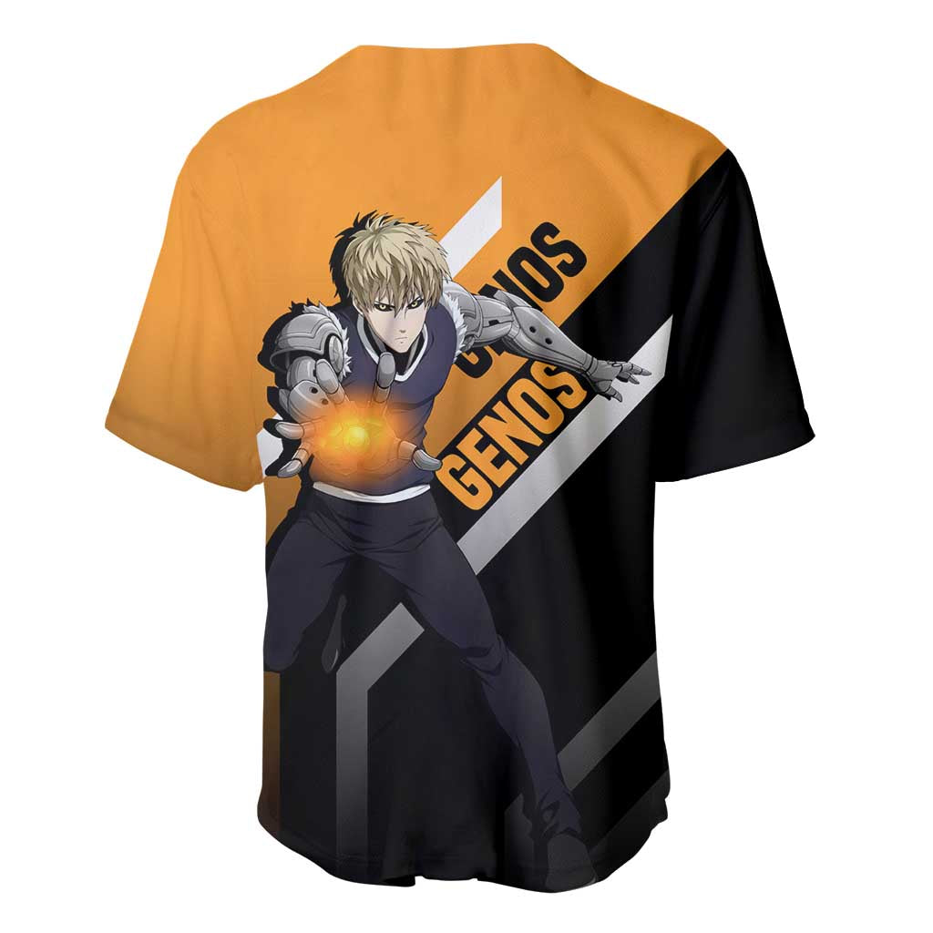 Genos One Punch Man Baseball Jersey with Cyborg Arms and Dynamic Battle Pose Design - The Mazicc