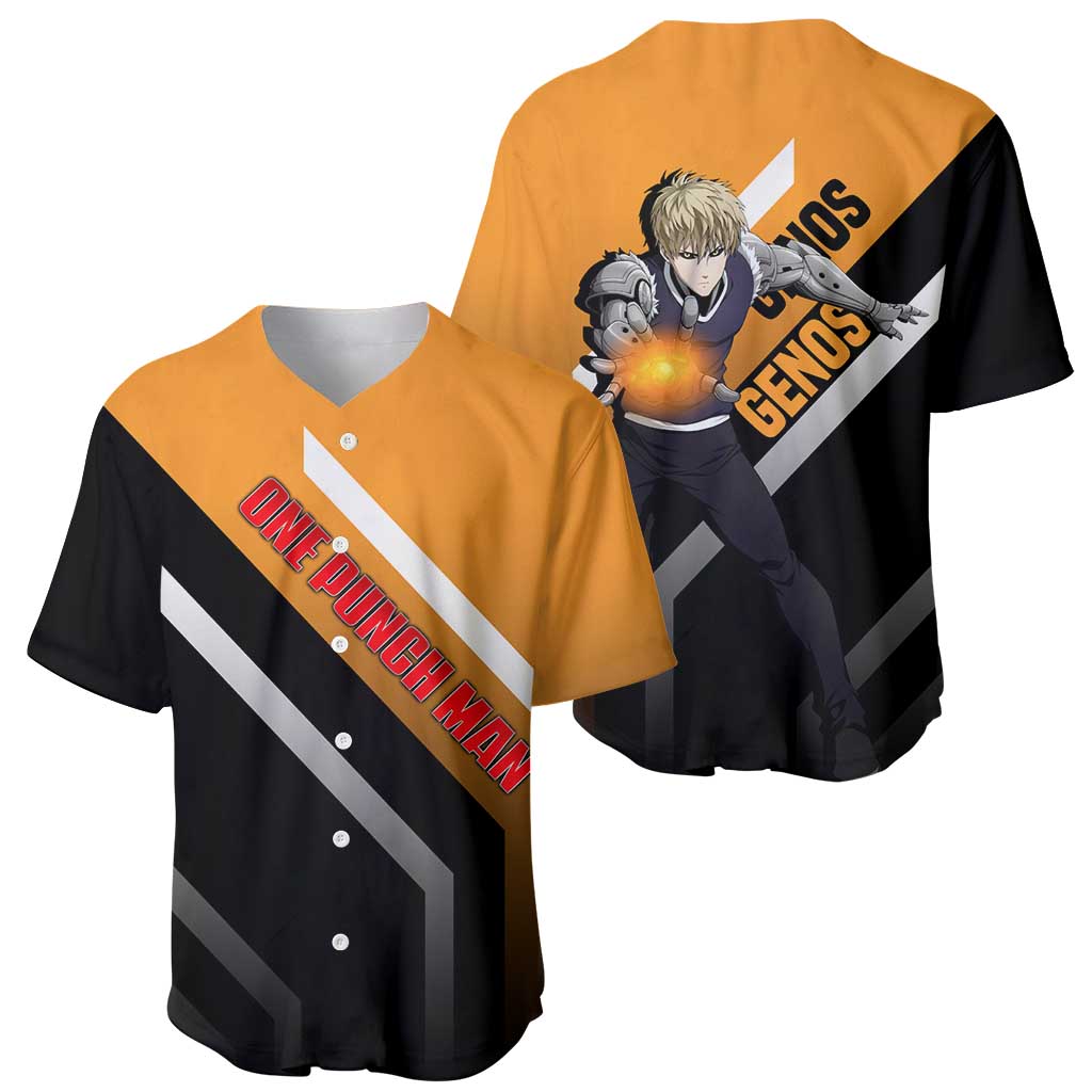 Genos One Punch Man Baseball Jersey with Cyborg Arms and Dynamic Battle Pose Design - The Mazicc