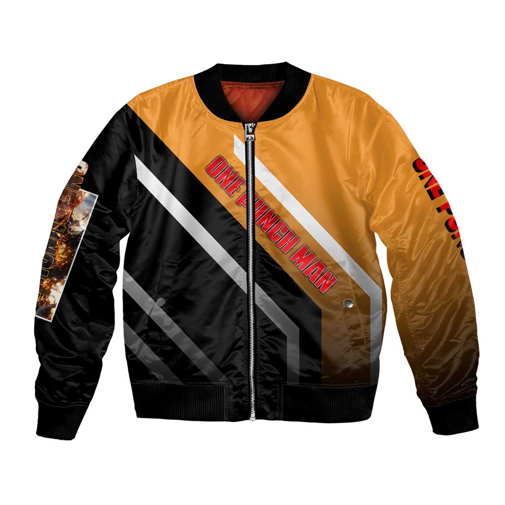 Genos One Punch Man Bomber Jacket with Cyborg Arms and Dynamic Battle Pose Design - The Mazicc