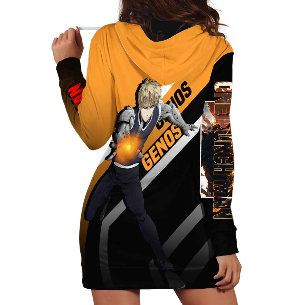 Genos One Punch Man Hoodie Dress with Cyborg Arms and Dynamic Battle Pose Design - The Mazicc
