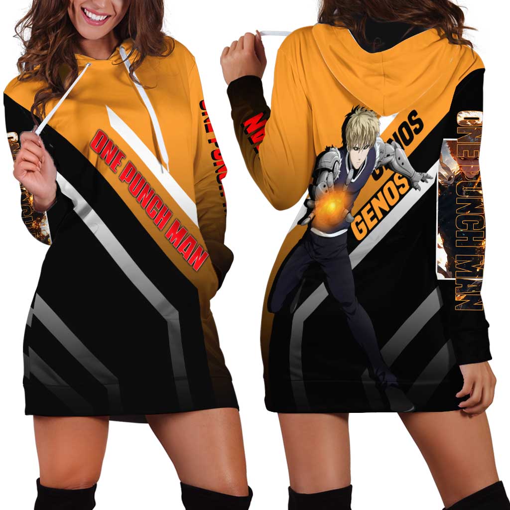 Genos One Punch Man Hoodie Dress with Cyborg Arms and Dynamic Battle Pose Design - The Mazicc