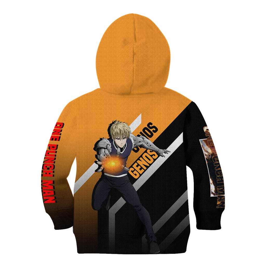 Genos One Punch Man Kid Hoodie with Cyborg Arms and Dynamic Battle Pose Design - The Mazicc