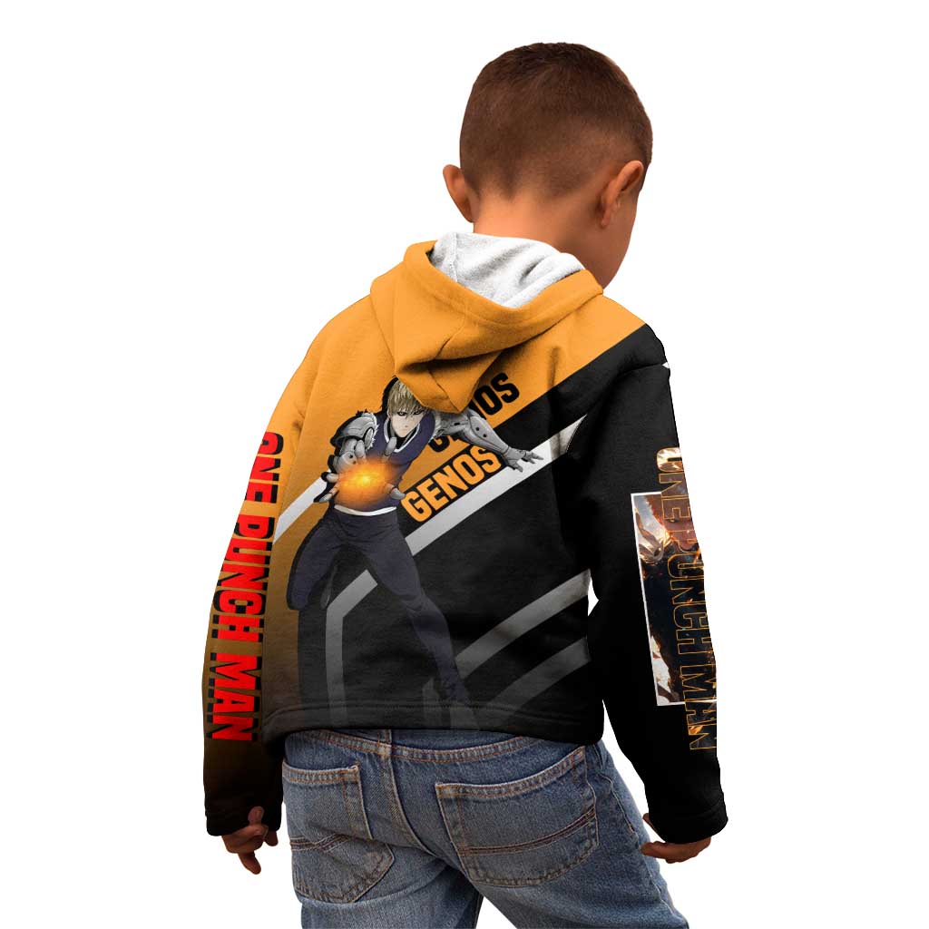 Genos One Punch Man Kid Hoodie with Cyborg Arms and Dynamic Battle Pose Design - The Mazicc