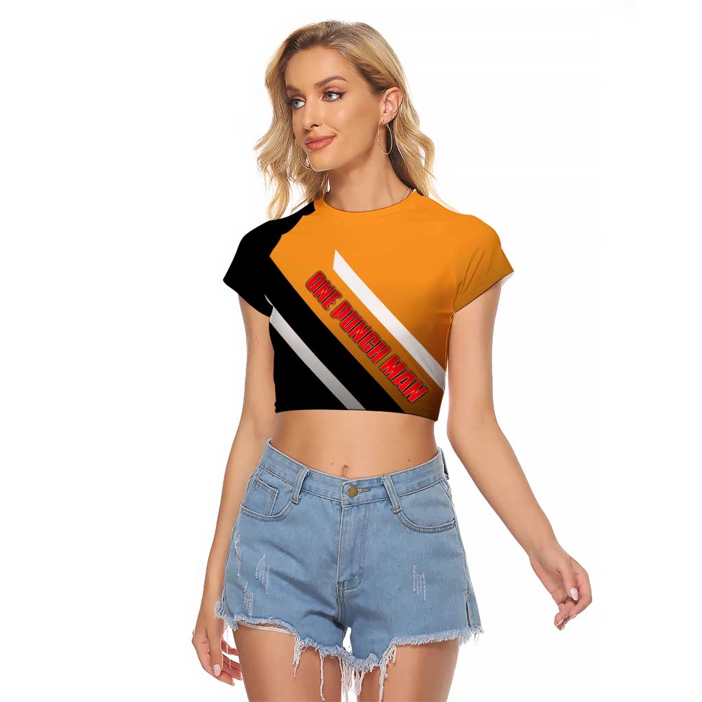 Genos One Punch Man Raglan Cropped T Shirt with Cyborg Arms and Dynamic Battle Pose Design - The Mazicc
