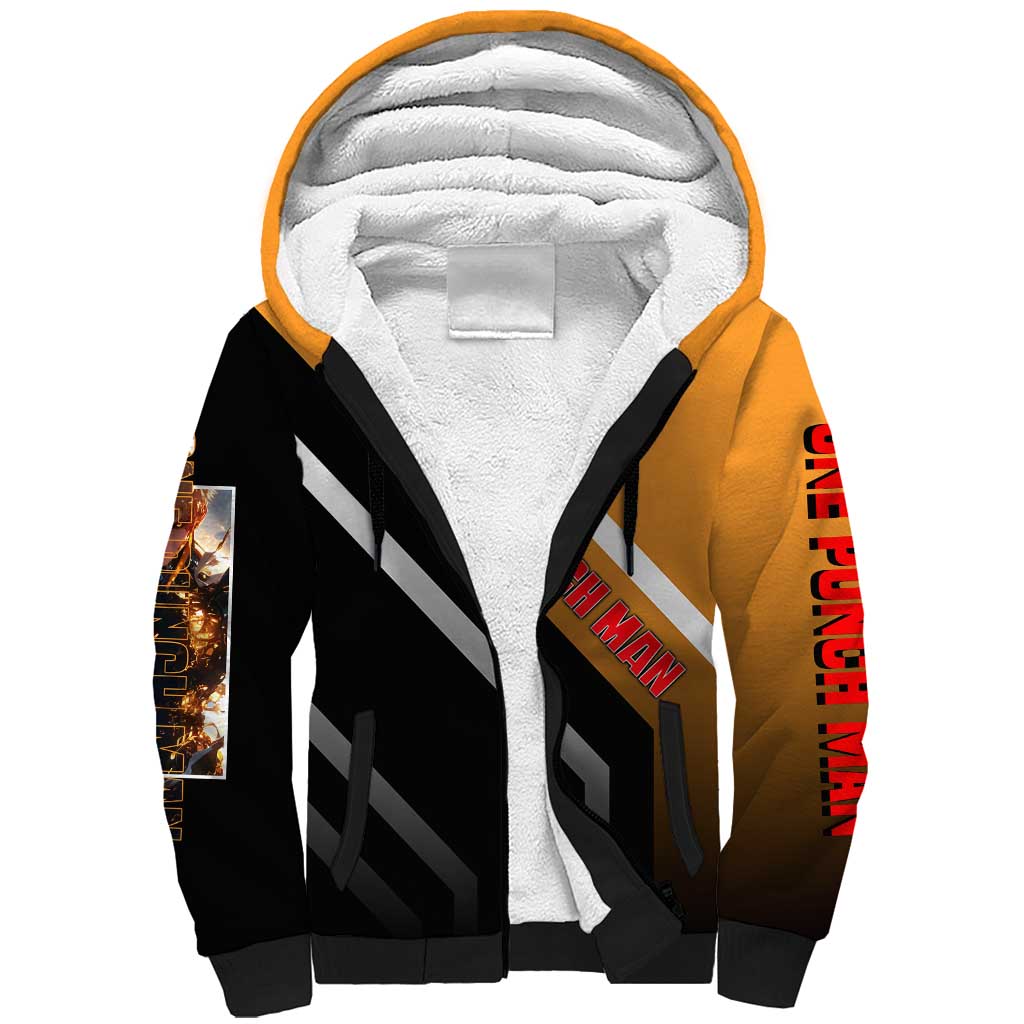 Genos One Punch Man Sherpa Hoodie with Cyborg Arms and Dynamic Battle Pose Design - The Mazicc