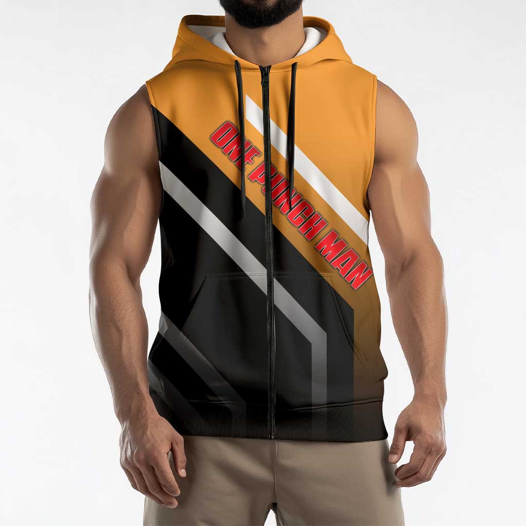 Genos One Punch Man Sleeveless Zip Hoodie with Cyborg Arms and Dynamic Battle Pose Design - The Mazicc
