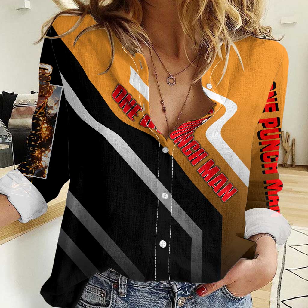 Genos One Punch Man Women Casual Shirt with Cyborg Arms and Dynamic Battle Pose Design - The Mazicc