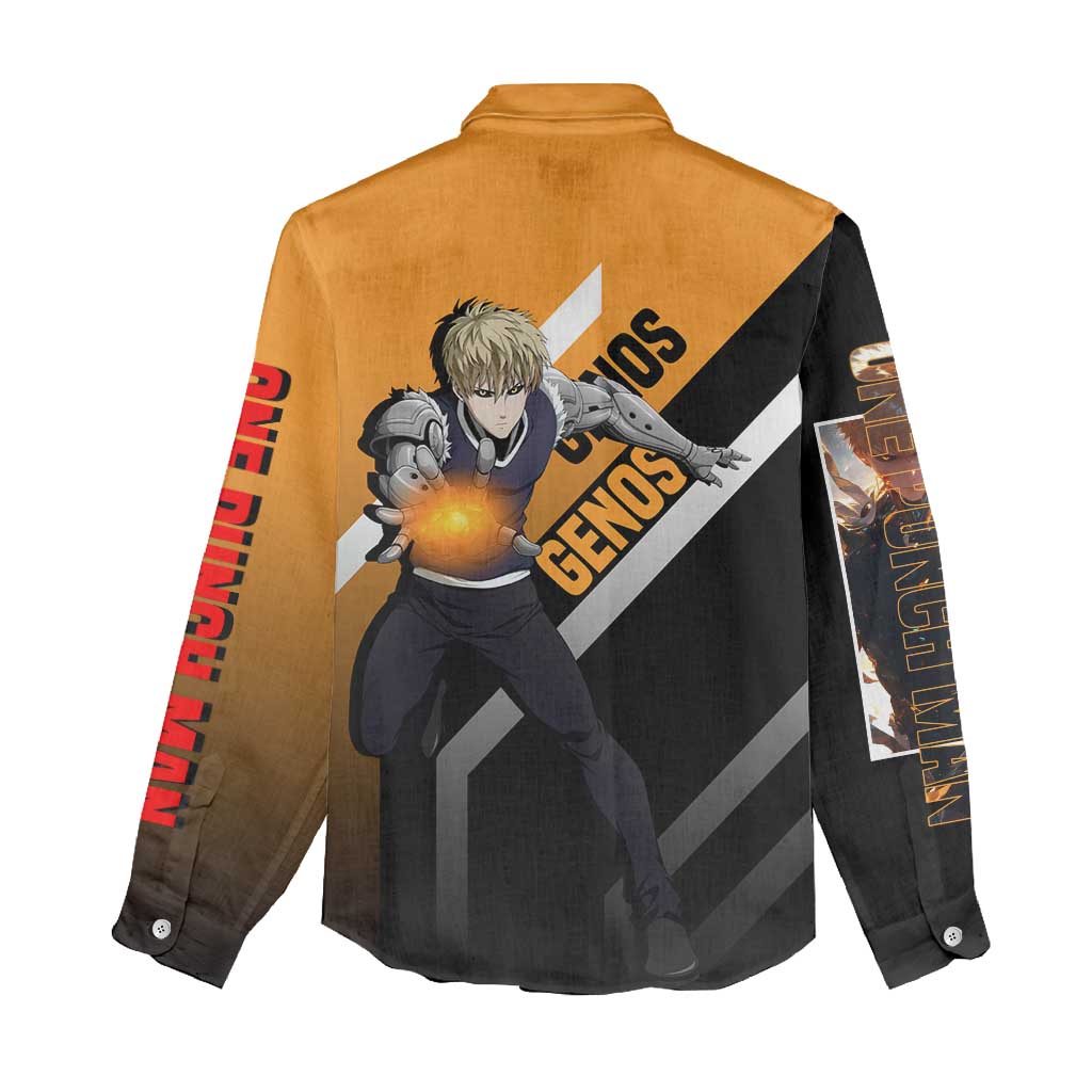 Genos One Punch Man Women Casual Shirt with Cyborg Arms and Dynamic Battle Pose Design - The Mazicc