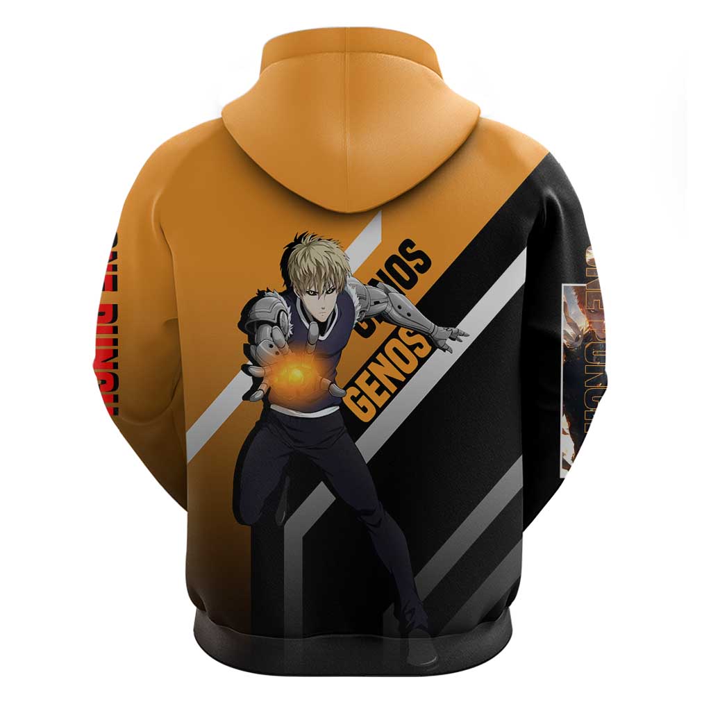 Genos One Punch Man Zip Hoodie with Cyborg Arms and Dynamic Battle Pose Design - The Mazicc