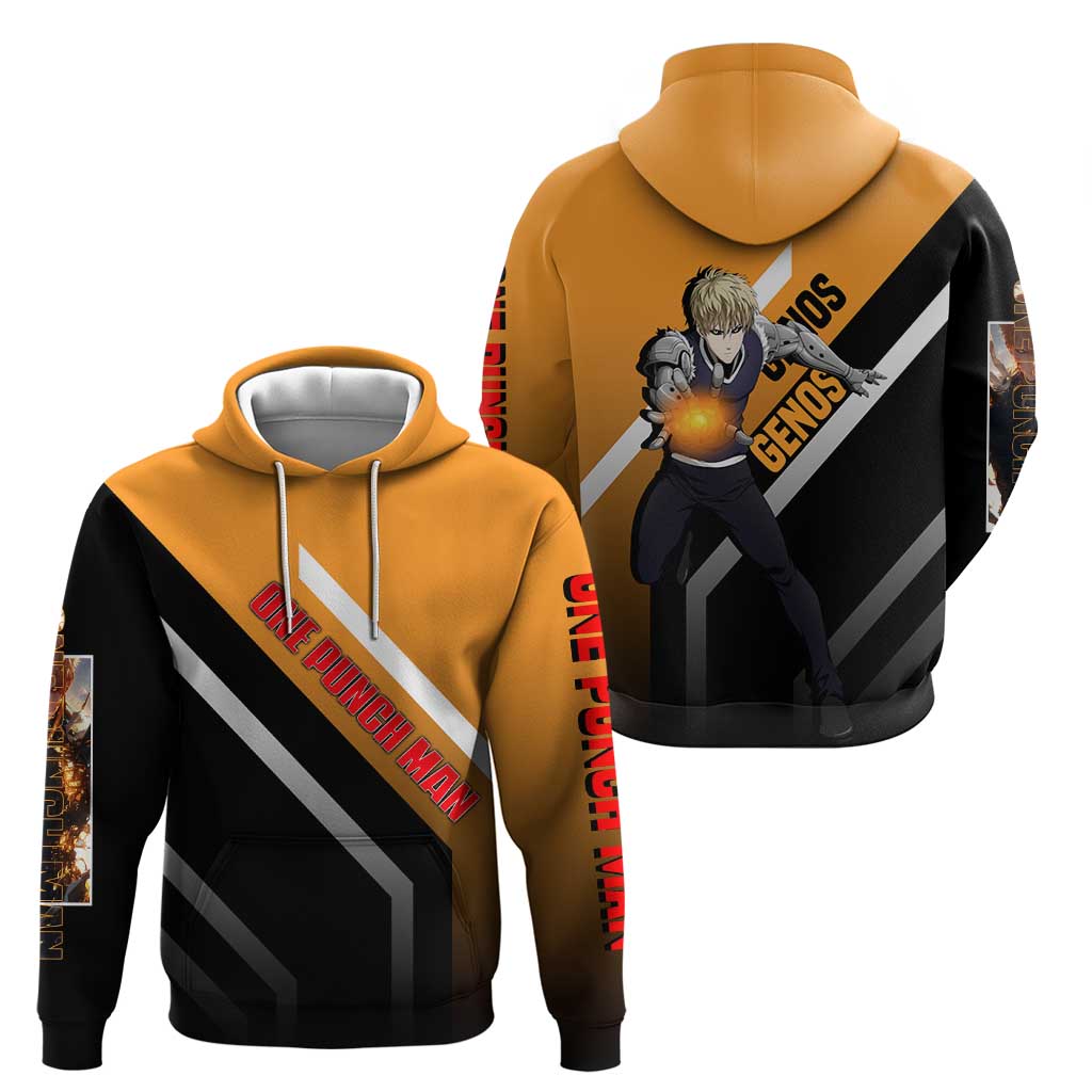 Genos One Punch Man Zip Hoodie with Cyborg Arms and Dynamic Battle Pose Design - The Mazicc
