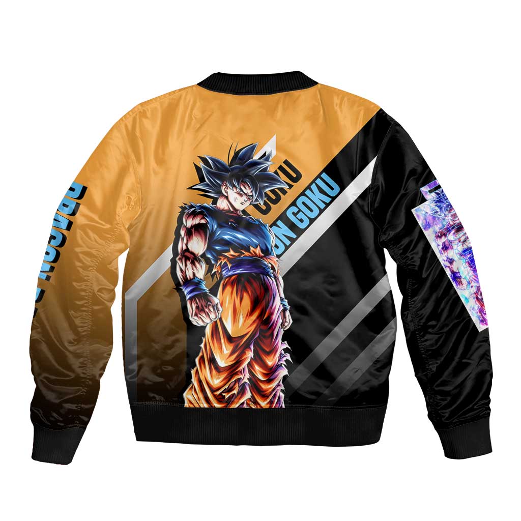 Son Goku Dragon Ball Bomber Jacket with Orange Gi and Power-Up Pose Design - The Mazicc