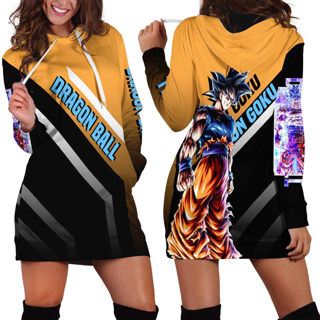Son Goku Dragon Ball Hoodie Dress with Orange Gi and Power-Up Pose Design - The Mazicc