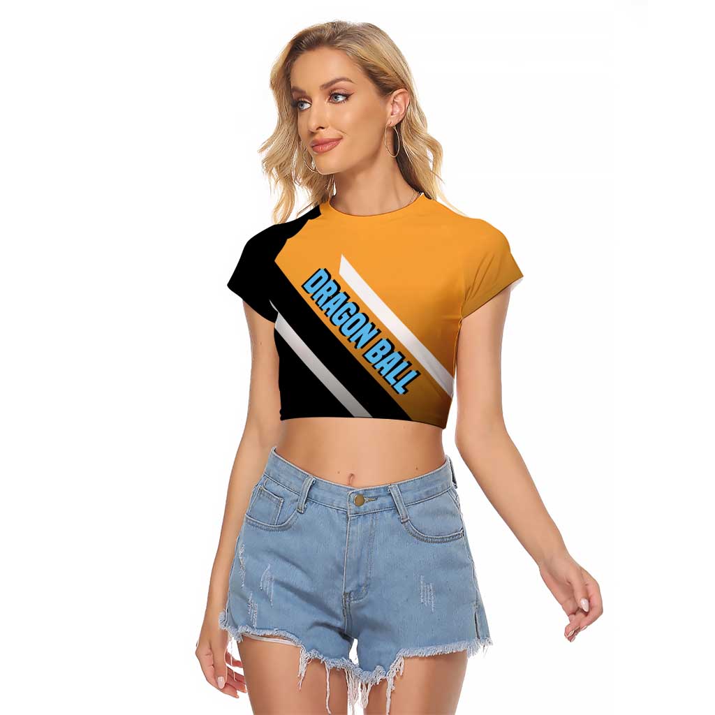 Son Goku Dragon Ball Raglan Cropped T Shirt with Orange Gi and Power-Up Pose Design - The Mazicc