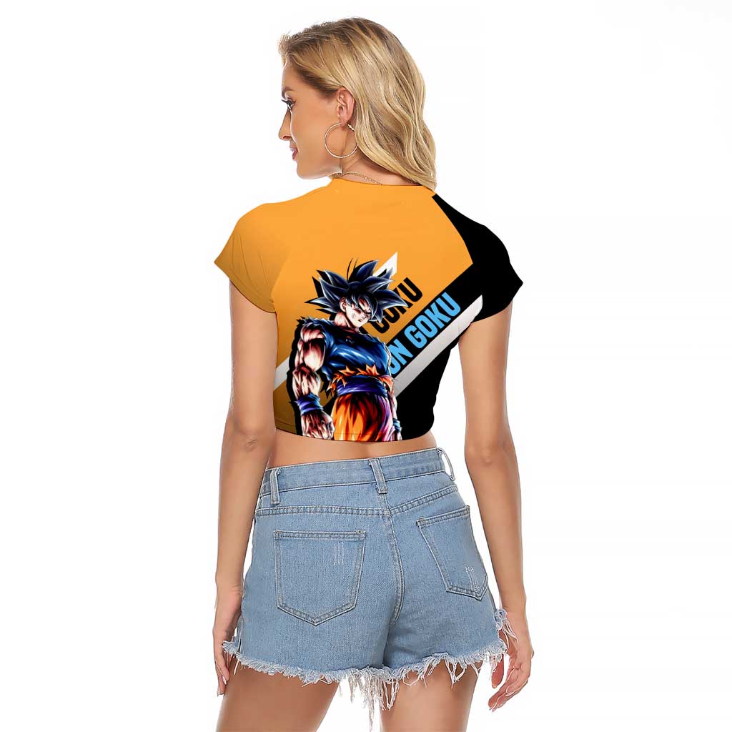 Son Goku Dragon Ball Raglan Cropped T Shirt with Orange Gi and Power-Up Pose Design - The Mazicc