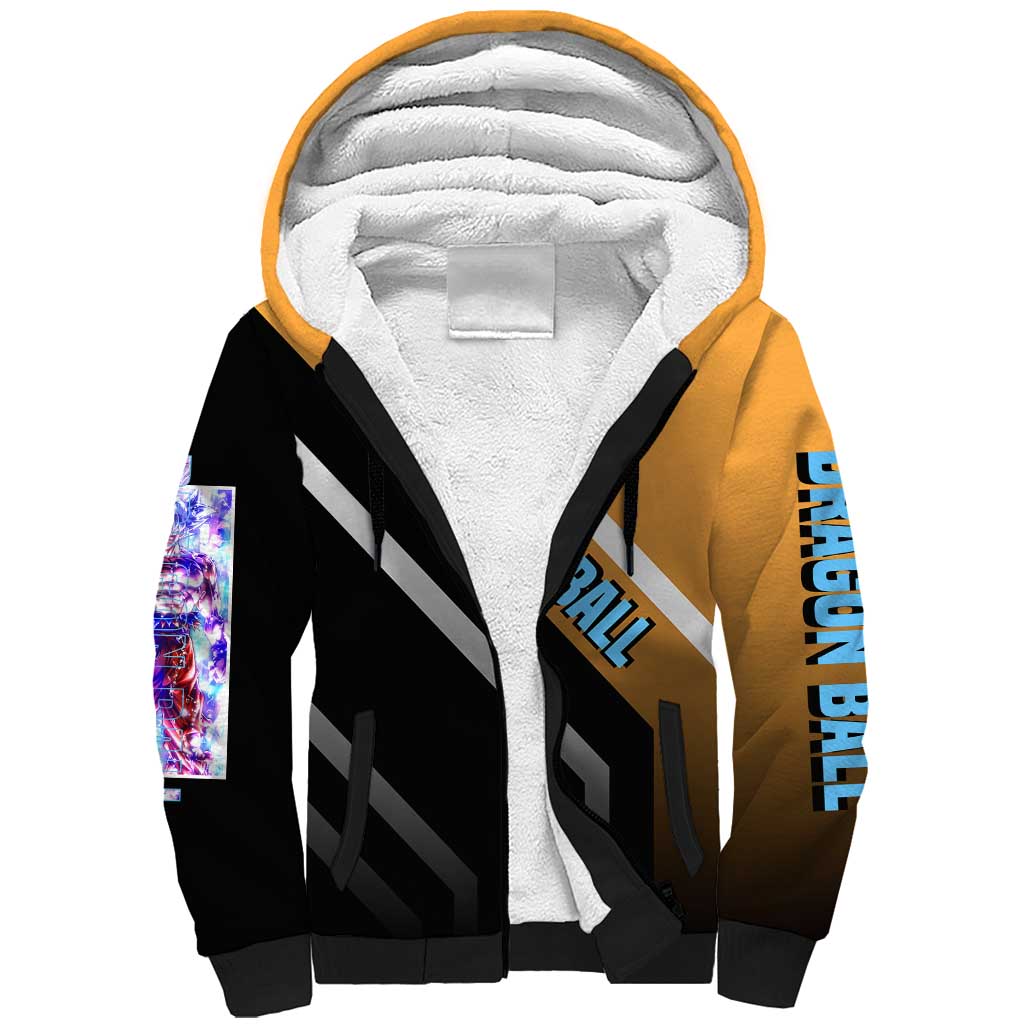 Son Goku Dragon Ball Sherpa Hoodie with Orange Gi and Power-Up Pose Design - The Mazicc