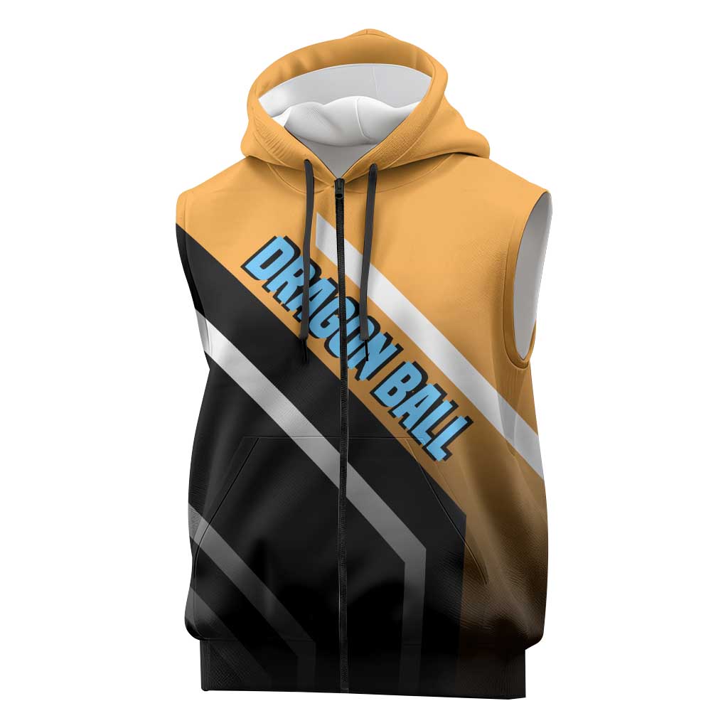 Son Goku Dragon Ball Sleeveless Zip Hoodie with Orange Gi and Power-Up Pose Design - The Mazicc