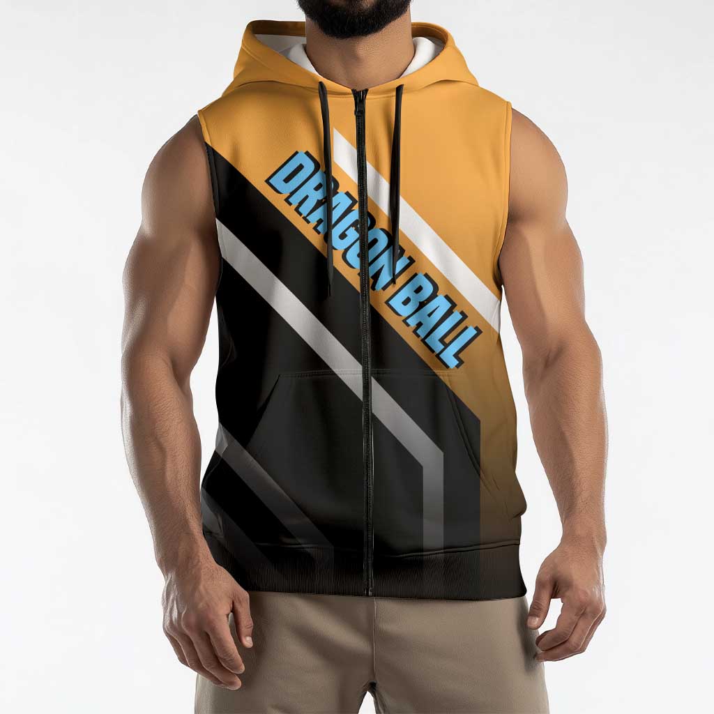 Son Goku Dragon Ball Sleeveless Zip Hoodie with Orange Gi and Power-Up Pose Design - The Mazicc